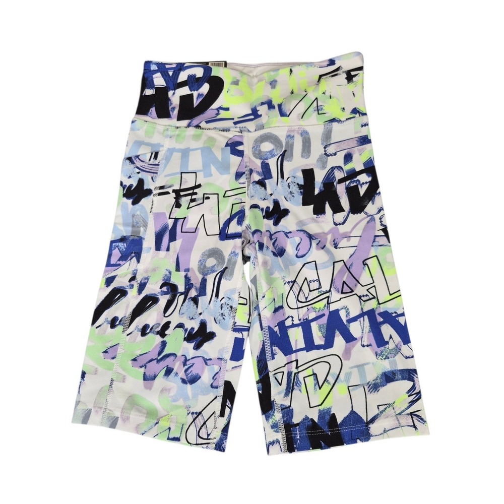 Calvin Klein Womens Graffiti Logo Bike Shorts Purple Lime Blue XS PFMS8774 NWT
